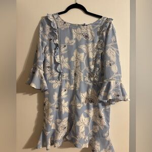 Bloomingdale’s Aqua Blue and White Floral Ruffle Romper